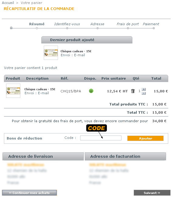 Utilisation de code Promo