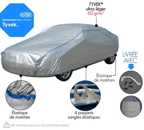 Housse/Bâche de protection Tyvek mixte pour autos Renault (4CV, CLIO,  ESPACE, LAGUNA, MEGANE, MODUS, R5, , SCENIC, TWINGO)